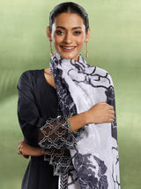 Women's Navy Solid Embellished Panelled Kurta With Hem Trouser and Dupatta