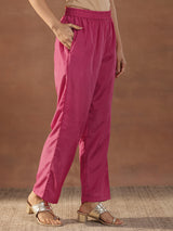 Women's Pink Floral Embroidered Straight Kurta With Palazzos and Dupatta