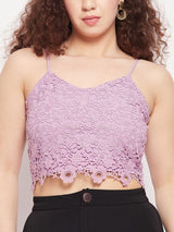 Women's Purple Lace Scoop Neck Crop Top