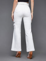 Women's White Wide Leg High Rise Clean Look Regular Stretchable Denim Jeans