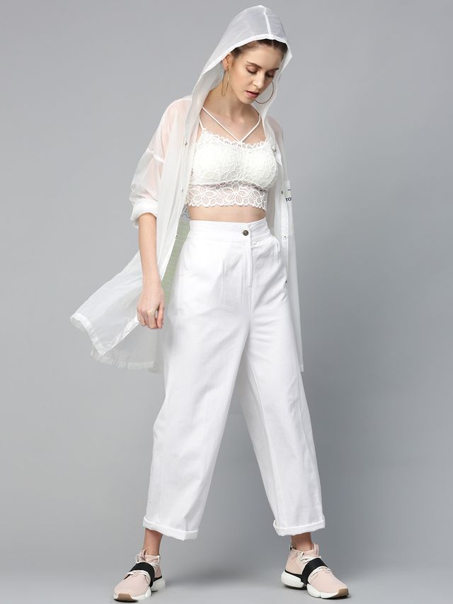 Women's White Casual Solid Regular Fit Pants