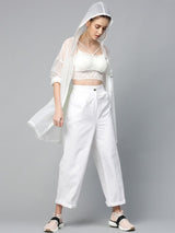 Women's White Casual Solid Regular Fit Pants