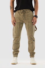 Men's Beige Casual Slim Fit Solid Cargo