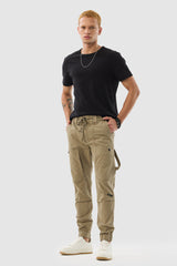 Men's Beige Casual Slim Fit Solid Cargo