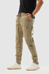 Men's Beige Casual Slim Fit Solid Cargo