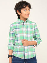 Boys Green Casual Printed Regular Fit Full Sleeves Shirt