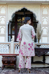Women's Pink Work Regular Fit Embroidered Three Quarter Sleeves Co-Ord Sets