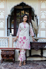 Women's Pink Work Regular Fit Embroidered Three Quarter Sleeves Co-Ord Sets