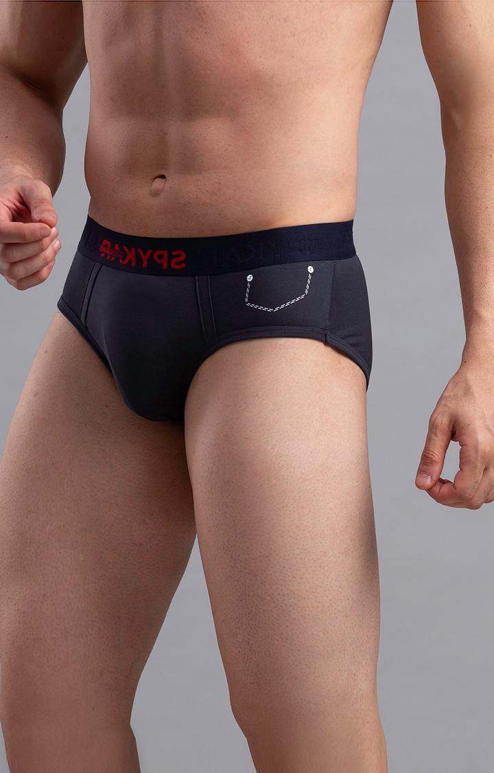 Men's Grey Mid-Rise Solid Brief