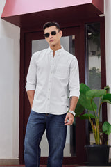 Men's White Casual Slim Fit Solid Full Sleeves Shirt