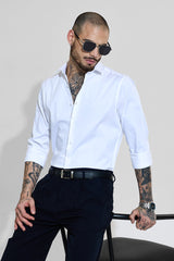Men's White Party Slim Fit Solid Full Sleeves Shirt