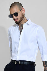 Men's White Party Slim Fit Solid Full Sleeves Shirt