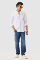 Men's White Casual Slim Fit Solid Full Sleeves Shirt