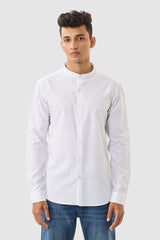 Men's White Casual Slim Fit Solid Full Sleeves Shirt