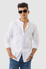 Men's White Casual Slim Fit Solid Full Sleeves Shirt