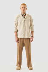 Men's Beige Casual Slim Fit Solid Full Sleeves Shirt