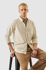 Men's Beige Casual Slim Fit Solid Full Sleeves Shirt