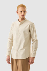 Men's Beige Casual Slim Fit Solid Full Sleeves Shirt
