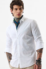 Men's White Casual Slim Fit Solid Full Sleeves Shirt