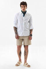Men's White Casual Slim Fit Solid Full Sleeves Shirt