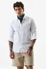Men's White Casual Slim Fit Solid Full Sleeves Shirt