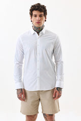 Men's White Casual Slim Fit Solid Full Sleeves Shirt