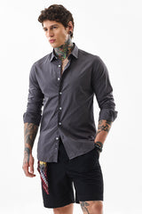 Men's Grey Casual Slim Fit Solid Full Sleeves Shirt