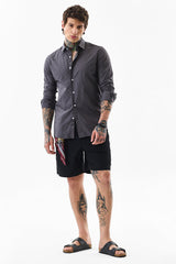 Men's Grey Casual Slim Fit Solid Full Sleeves Shirt