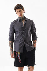 Men's Grey Casual Slim Fit Solid Full Sleeves Shirt