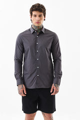 Men's Grey Casual Slim Fit Solid Full Sleeves Shirt