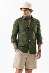 Men's Green Casual Slim Fit Solid Full Sleeves Shirt