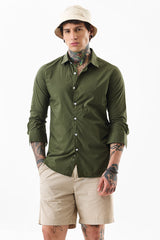Men's Green Casual Slim Fit Solid Full Sleeves Shirt