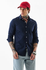 Men's Navy Casual Slim Fit Solid Full Sleeves Shirt
