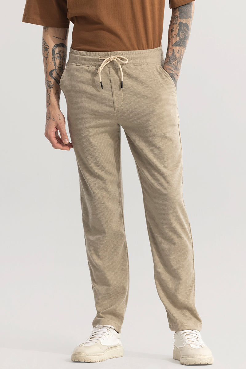 Men's Beige Casual Regular Fit Solid Chinos