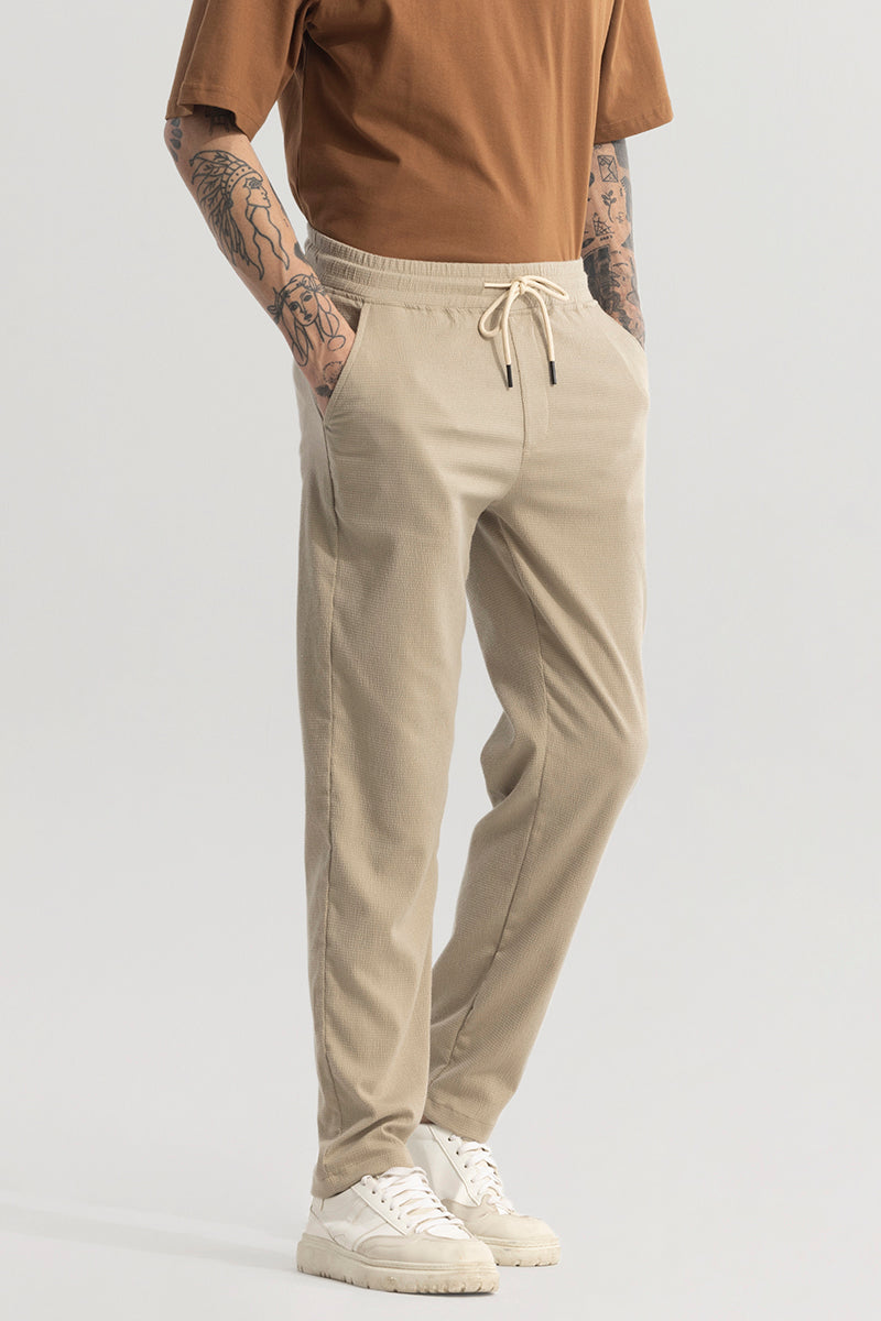 Men's Beige Casual Regular Fit Solid Chinos