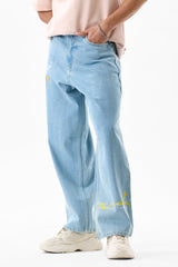 Men's Blue Casual Baggy Fit Printed Jeans
