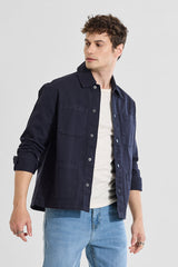 Men's Navy Casual Solid Relaxed Fit Multi Pocket Full Sleeves T-Shirt