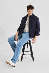 Men's Navy Casual Solid Relaxed Fit Multi Pocket Full Sleeves T-Shirt