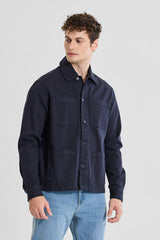 Men's Navy Casual Solid Relaxed Fit Multi Pocket Full Sleeves T-Shirt