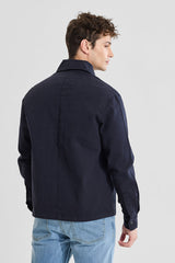 Men's Navy Casual Solid Relaxed Fit Multi Pocket Full Sleeves T-Shirt