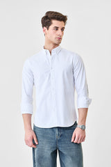 Men's White Casual Slim Fit Solid Full Sleeves Shirt