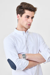 Men's White Casual Slim Fit Solid Full Sleeves Shirt