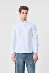 Men's White Casual Slim Fit Solid Full Sleeves Shirt