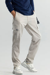 Men's Grey Casual Tapered Fit Solid Cargo