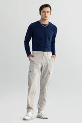Men's Grey Casual Tapered Fit Solid Cargo