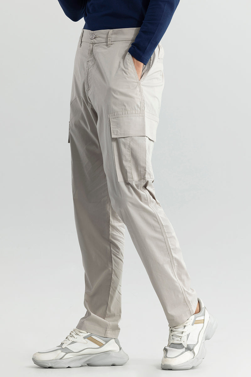 Men's Grey Casual Tapered Fit Solid Cargo