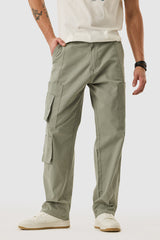 Men's Green Casual Regular Fit Solid Cargo
