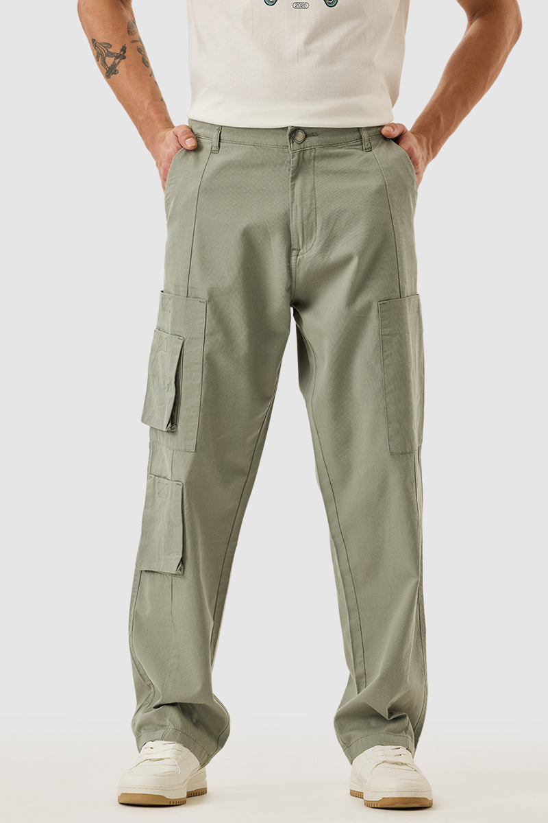 Men's Green Casual Regular Fit Solid Cargo