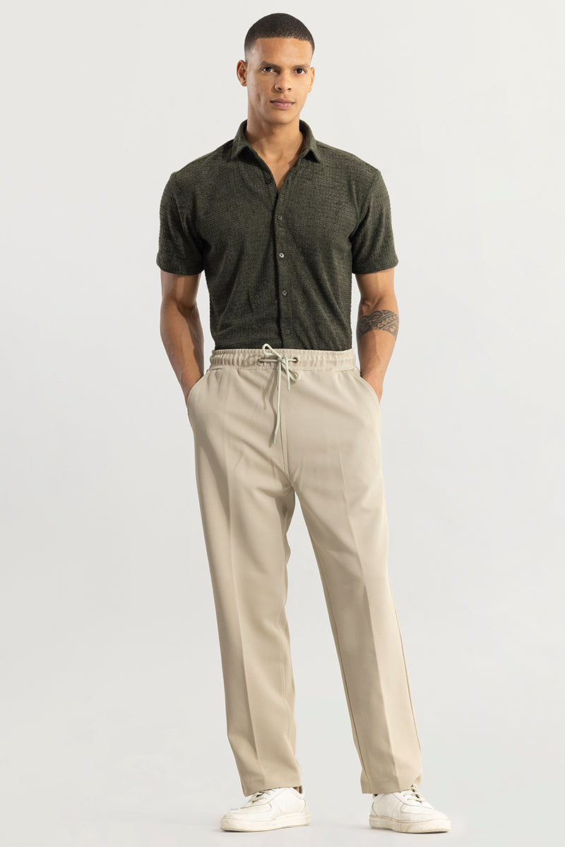 Men's Beige Casual Relaxed Fit Solid Trouser