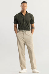 Men's Beige Casual Relaxed Fit Solid Trouser